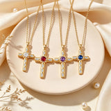 14K Gold Plated Birthstone Infinity  Cross Pendant NecklaceJewelry for Women