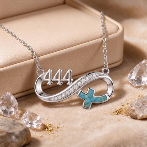 Sterling Silver Turquoise & Zirconia Infinity  111 222 333 444 777 Angel Number Pendant Necklace for Women