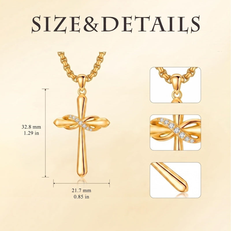 14K Gold Plated Birthstone Infinity  Cross Pendant NecklaceJewelry for Women