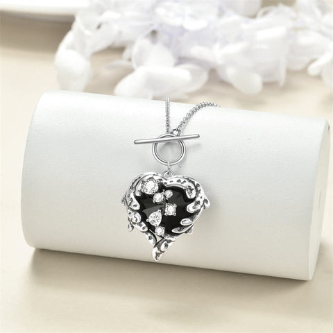 Sterling Silver Gothic Witches Heart Pendant Necklace