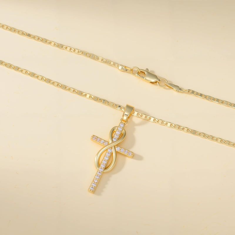 14K Gold Plated Cross Infinity  Pendant Necklace  for Women