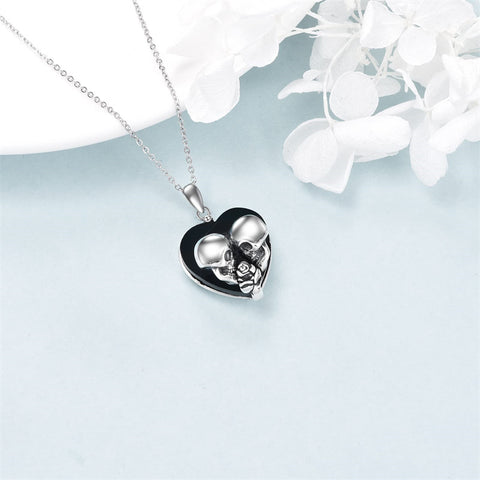 Sterling Silver Gothic Witches Heart Pendant Necklace