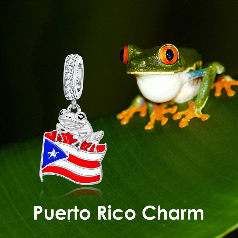 Sterling Silver Coqui Frog Flag Puerto Rico Charm Beads