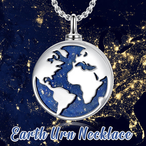 Sterling Silver World Map Pendant Globe Urn Necklace for Ashes