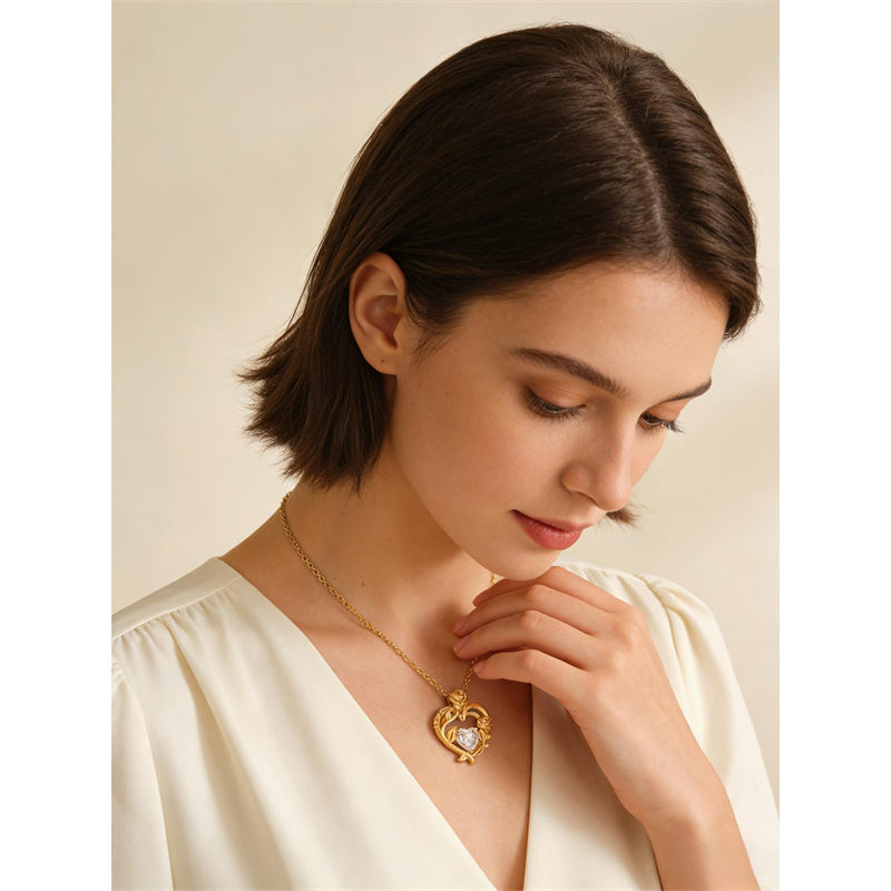 Sterling Silver Birthstone Rose Necklace for Women