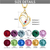 10K 14K 18K Gold Personalized 3 Birthstone Engraved Heart Pendant Necklace