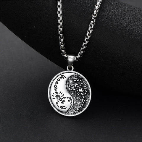 Sterling Silver Yin Yang Wolf Dragon Scorpion Tiger Wolf Phoenix Pendant Necklace