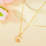 14K Gold Moon Cat Dog Rabbit Pendant Necklace