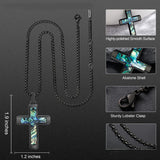14K Gold Plated Wooden Abalone Shell Cross Pendant Necklacefor Men