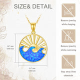 14K Gold Opal Sun Wave Necklace For Women Solid Yellow Gold Pendant Necklace For Women Girls Mom Sisters