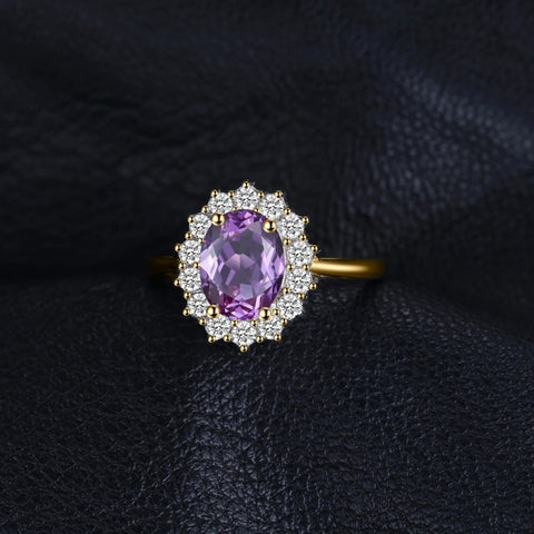 14K Yellow Gold Plated Birthstone Halo Engagement Rings for Women