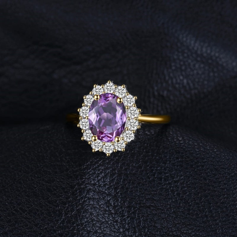 14K Yellow Gold Plated Birthstone Halo Engagement Rings for Women