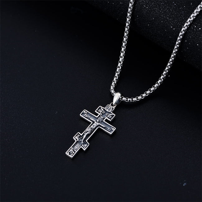 Cross Necklace 925 Sterling Silver Crucifix Pendant Ankh Jewelry for Men Women with 2mm 22"+2" Rolo Chain (with Gift Box)
