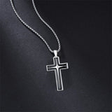 Sterling Silver Cross Christian Pendant Necklace for Men