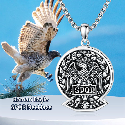 Sterling Silver Eagle SPQR Pendant Necklace for Men