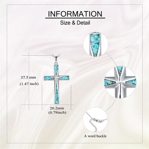 Sterling Silver Abalone Shell Turquoise Origami Cross Pendant Necklace