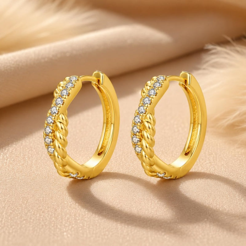 14K Gold Plated Cubic Zircon Hoop Earrings for Women
