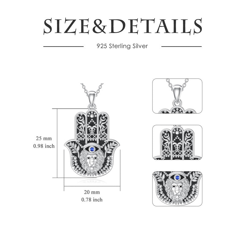 Sterling Silver Hamsa Hand Owl Egyptian Cat Lion Pendant Necklace