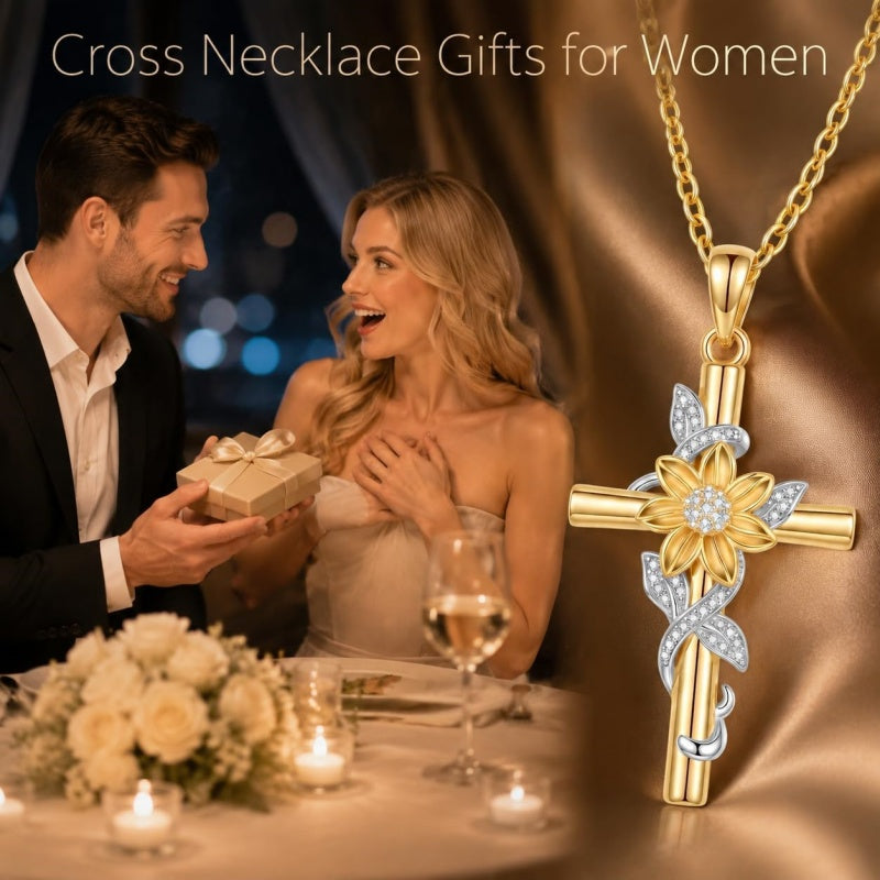 14K Gold Plated Cross Pendant Necklace Faith Jewelry Gift for Women