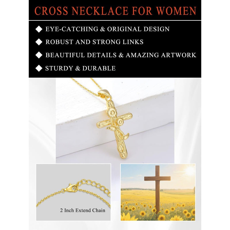 14K Gold Plated Cross Pendant Necklace for Women