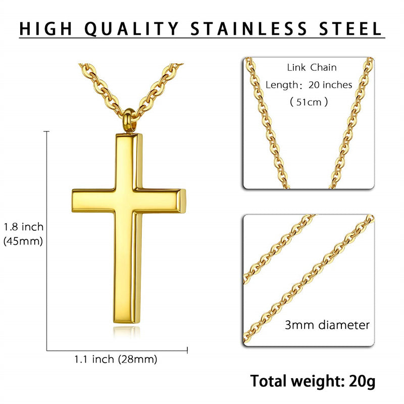 Stainless Steel Simple Men’s Stainless Steel Cross Pendant Chain Neckl ...