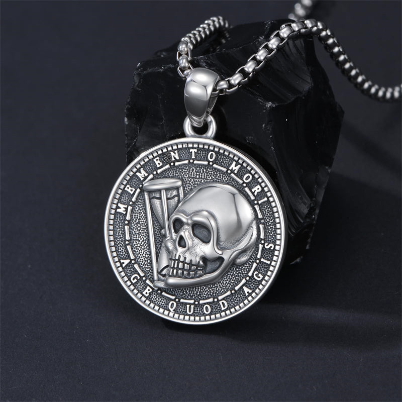 Sterling Silver Memento Mori Gothic Skull Amulet Pendant Necklace