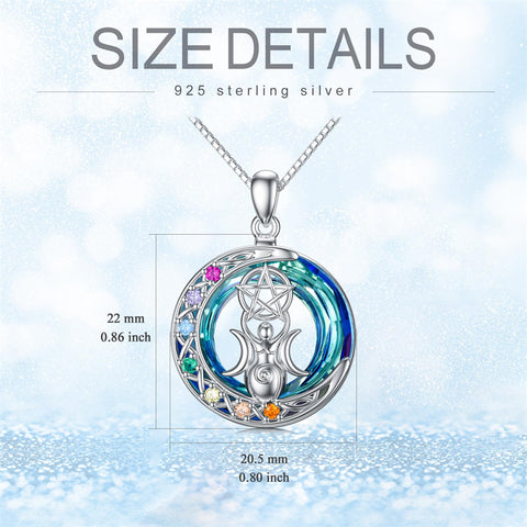 Sterling Silver Crystal Triple Moon Goddess Hamsa Hand Lotus Tree of Life Flower of Life Chakra Pendant Necklace