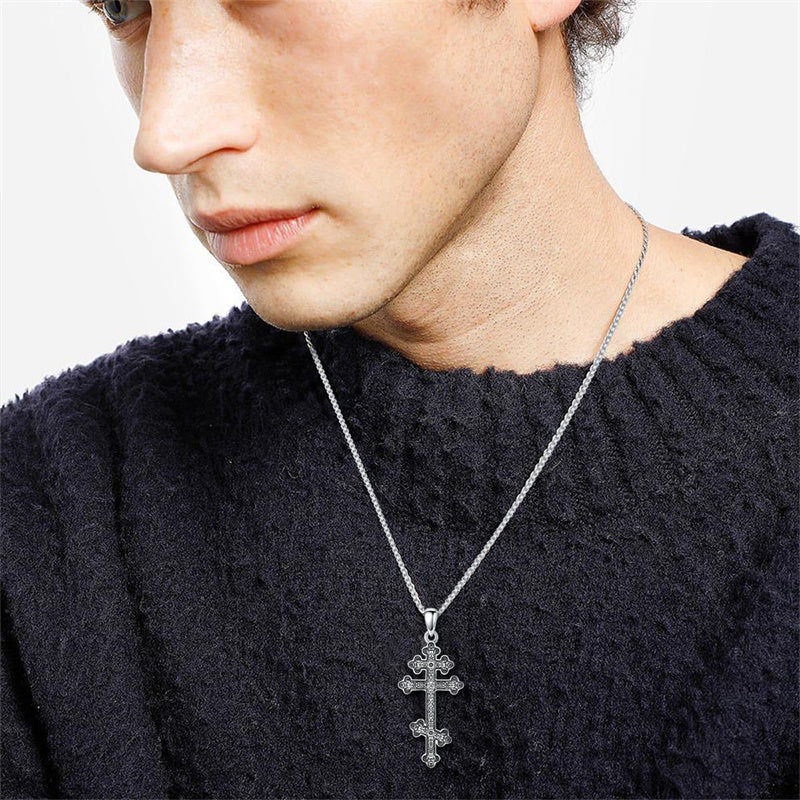 Sterling Silver Orthodox Cross Pendant Necklace Religious Gift