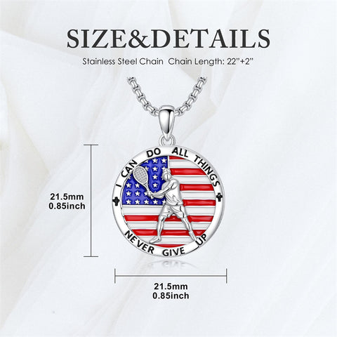 Sterling Silver American Flag Baseball  Basketball Boxing Football Golf Sports Pendant Necklace