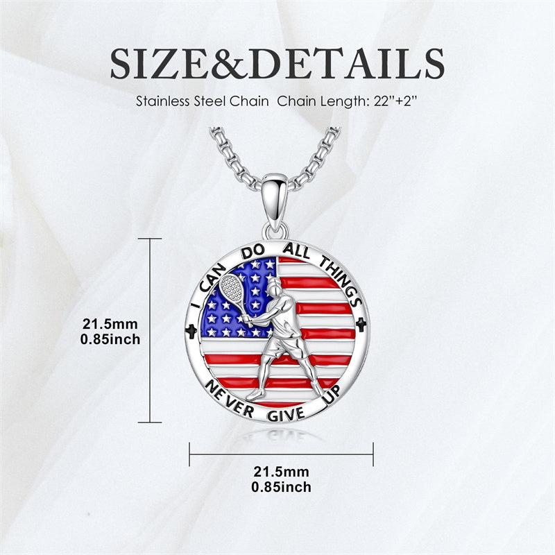 Sterling Silver American Flag Baseball  Basketball Boxing Football Golf Sports Pendant Necklace