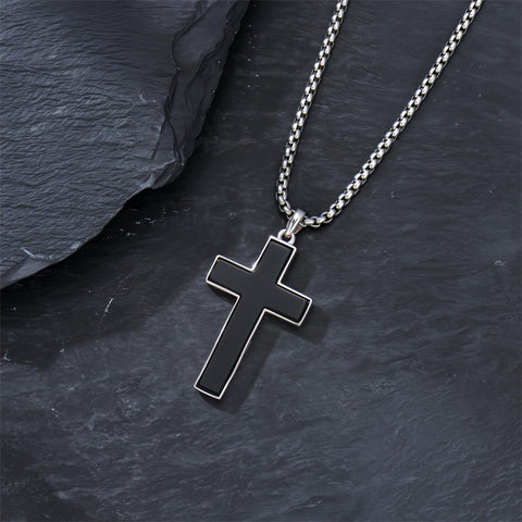 Sterling Silver Cross Christian Pendant Necklace for Men