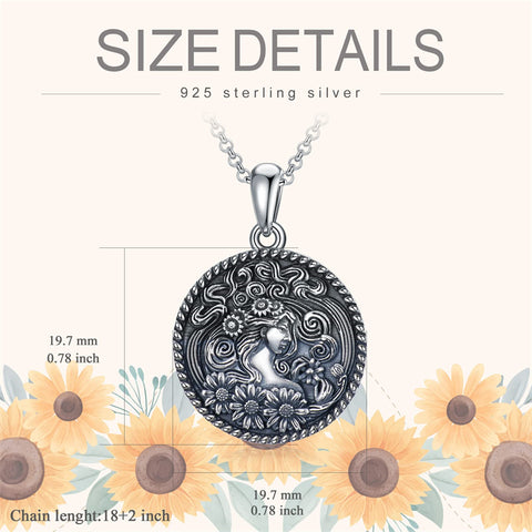 Sterling Silver Sunflower Medusa Triple Moon Goddess Amulet Pendant Necklace