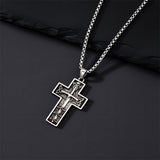Sterling Silver Cross Christian Pendant Necklace for Men