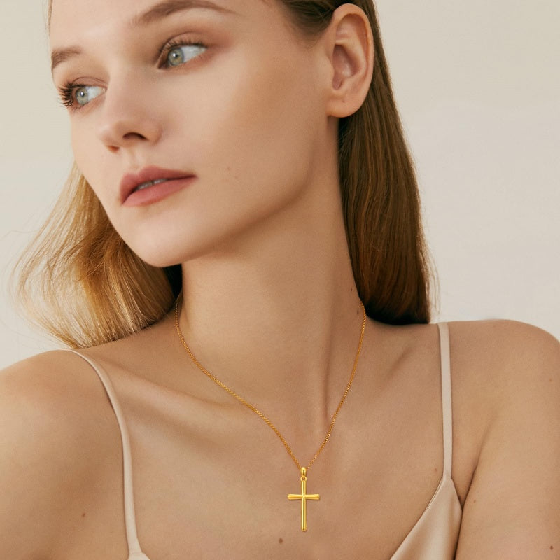 14K Gold Plated Cross Pendant Necklace Faith Jewelry Gift for Women