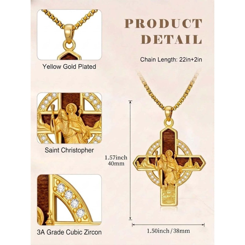 St Michael St Benedict  St Christopher Virgin MaryPendant Necklace 14K Gold Plated Christian Catholic Jewelry