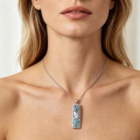 Sterling Silver Abalone Shell Bar Cardinal Bee Butterfly Hummingbird Dragonfly Phoenix Pendant Necklace for Women