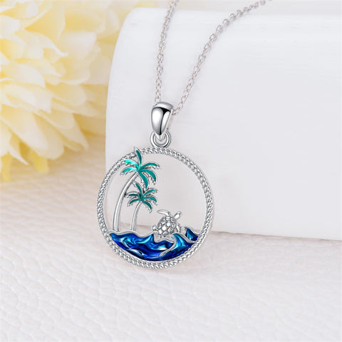 Sterling Silver Palm Tree Otter Turtle Pendant Necklace Gift For Women Girls