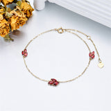 9k 14k Gold Garnet Leaf Red Bracelet