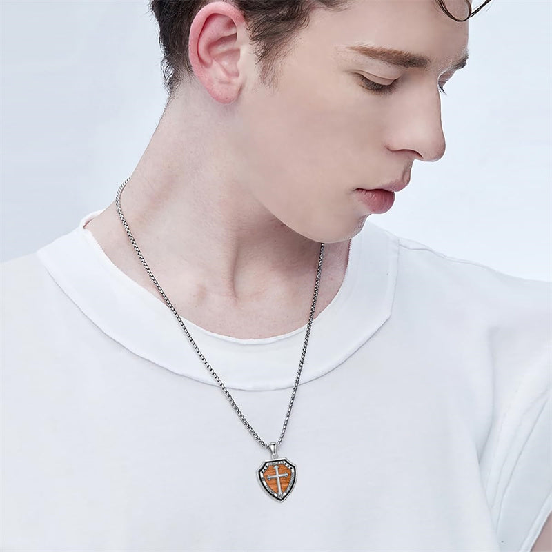 Sterling Silver Wooden Cross Pendant Necklace