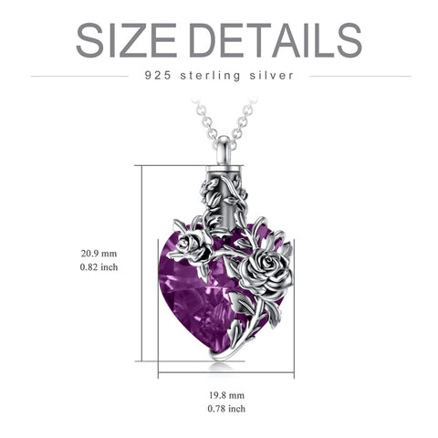 Sterling Silver Heart TearDangle Crystal Rose Cremation Urn Necklace for Ashes