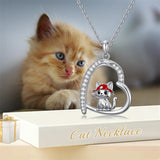 Cat Mushroom Necklace 925 Sterling Silver Kitty Cute Animals Pendant Necklace Cat Jewelry Presents for Women Girls