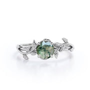 Sterling Silver Natural Green Moss Agate Ring