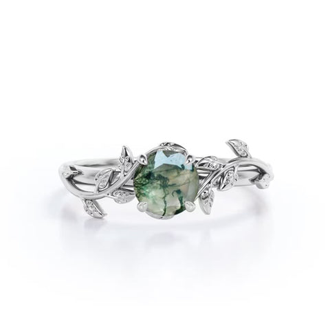 Sterling Silver Natural Green Moss Agate Ring