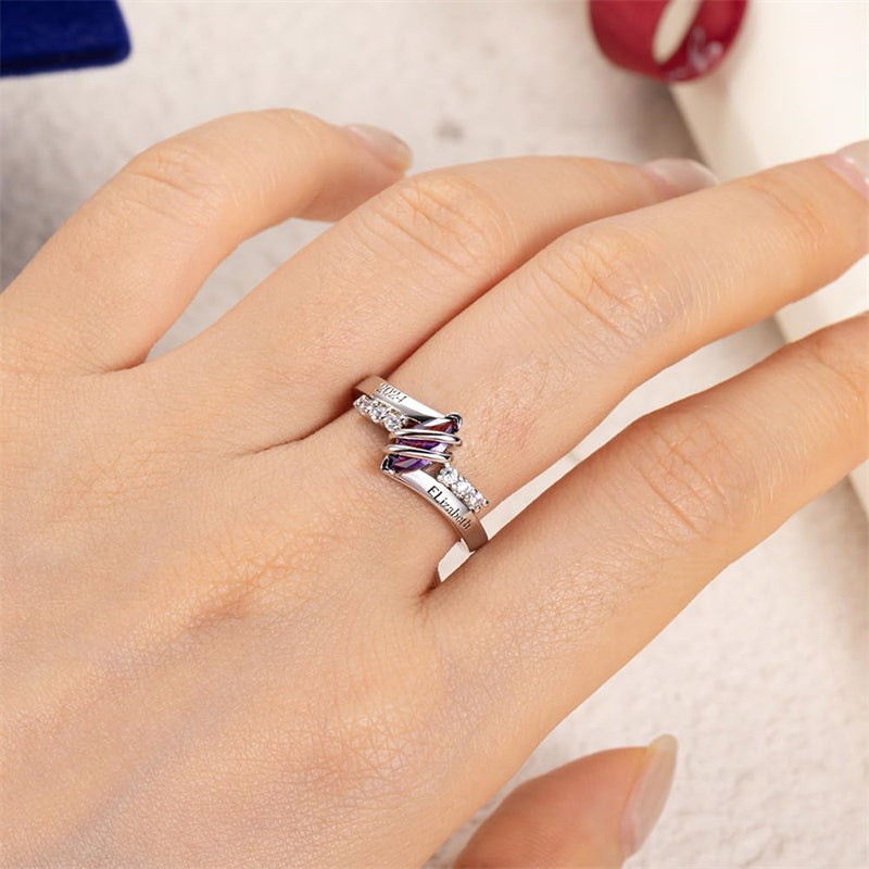 Copper Personalized Birthstone Engraved Class Ring for Women High School University Graduation Gift