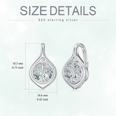 Moss Agate Crystal Tree Earring for Women Sterling Silver Dangle Drop Hoop Earrings for Women Teens Birthday Anniversary