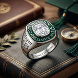 Sterling Silver Personalized  Square Birthstone Engraved Class Ring