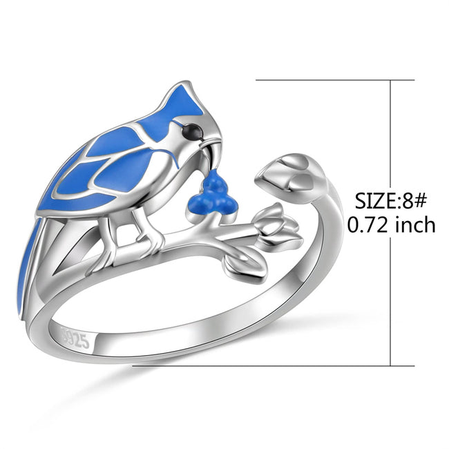 S925 Sterling Silver Blue Jay  Ring Animal Ring Jewelry Gifts