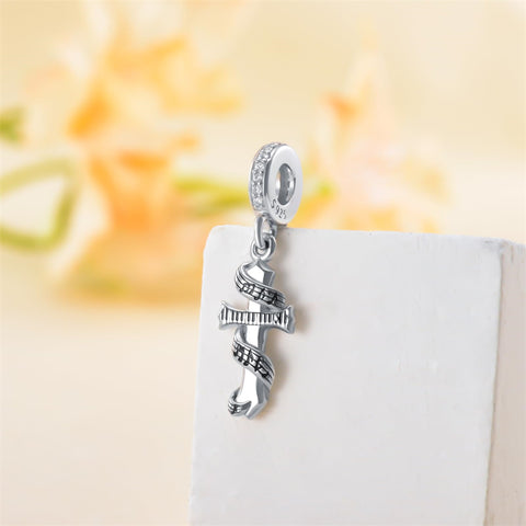 Sterling Silver Cubic Zirconia Music Charm Bead