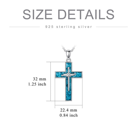 Sterling Silver Turquoise Abalone Shell Oxidation Cross Pendant Necklace