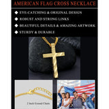Bible Verse 14K Gold Plated American Flag Cross Necklace for Men